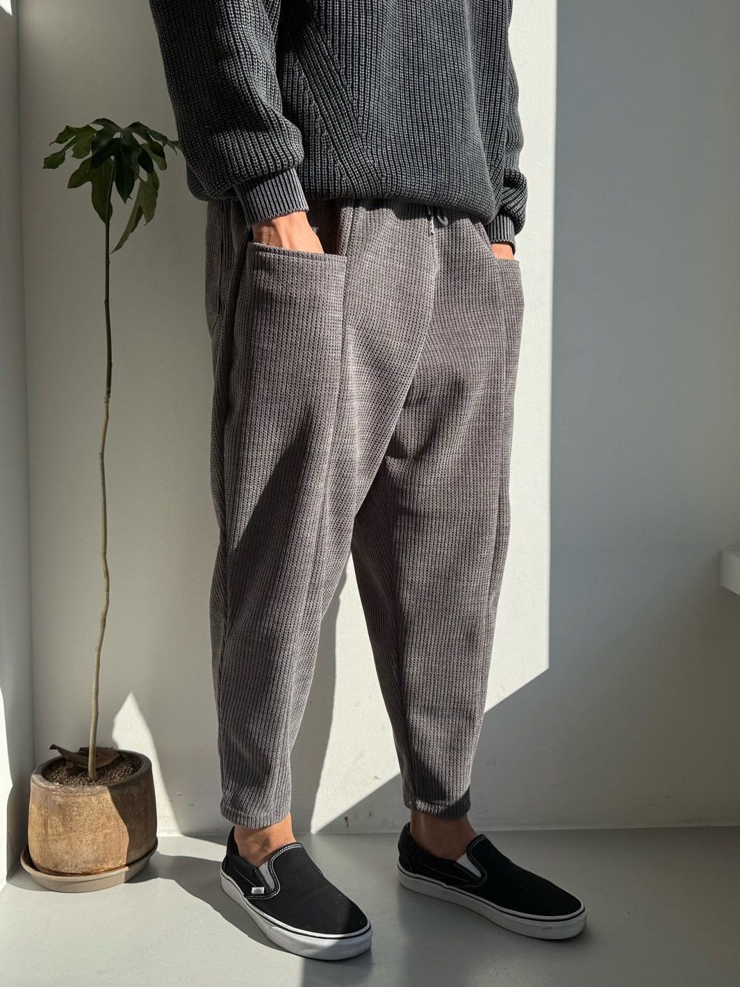 暗格紋鬆身褲(抓毛底) PEACOCK-159P