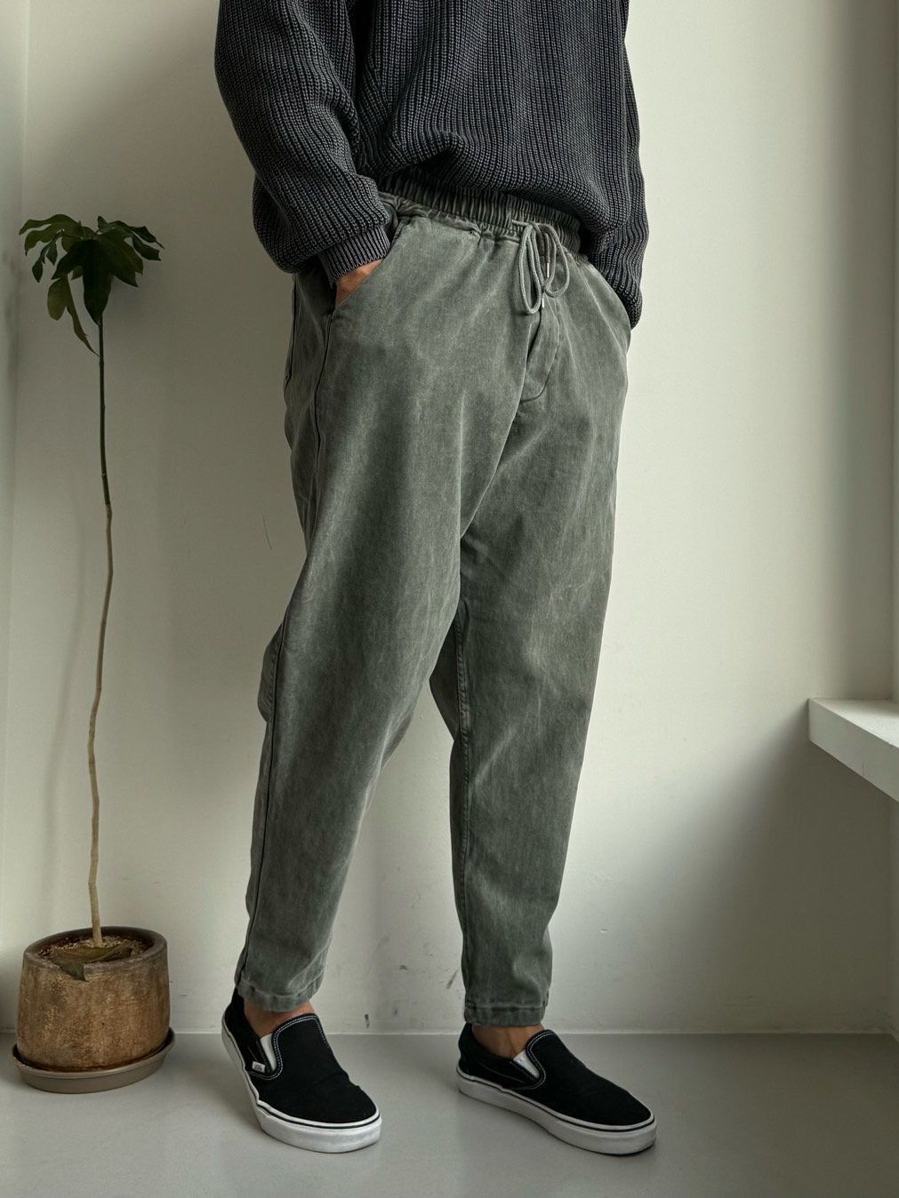 洗水淨色鬆身褲(薄抓毛底) PEACOCK-160P