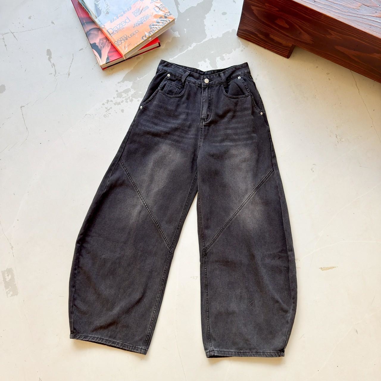 斜痕車線刷白牛仔彎刀褲 81105