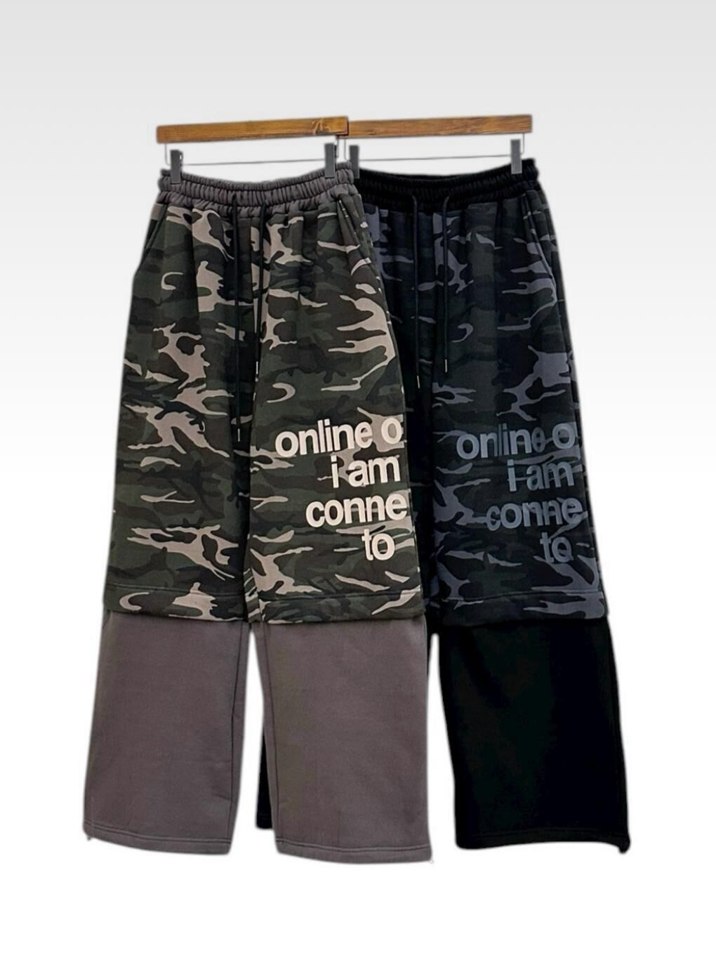 英文字拼迷彩可束腳運動褲(薄抓毛底) 12GAUGE-059P