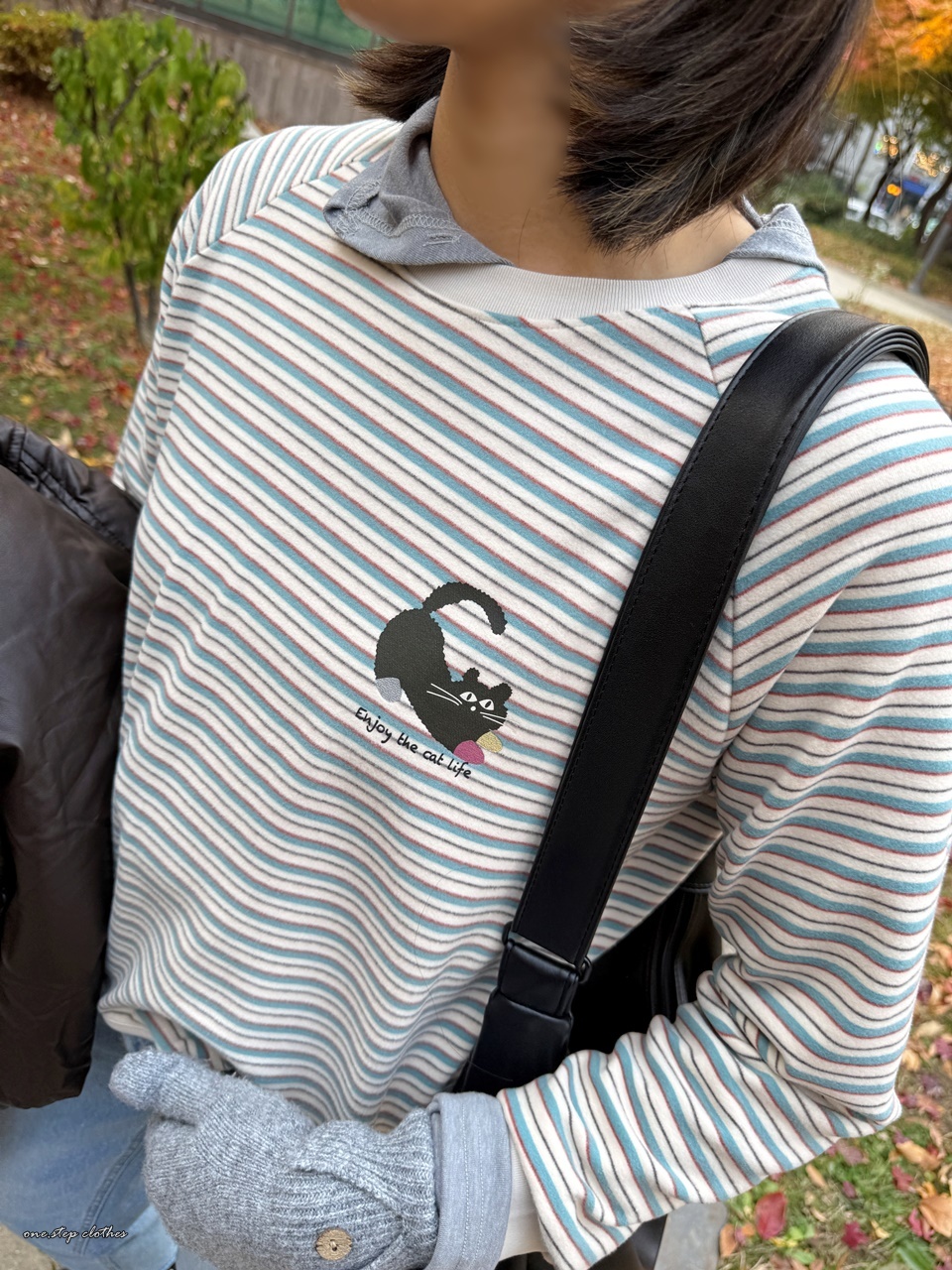 正韓超軟Q繽紛橫條小貓上衣