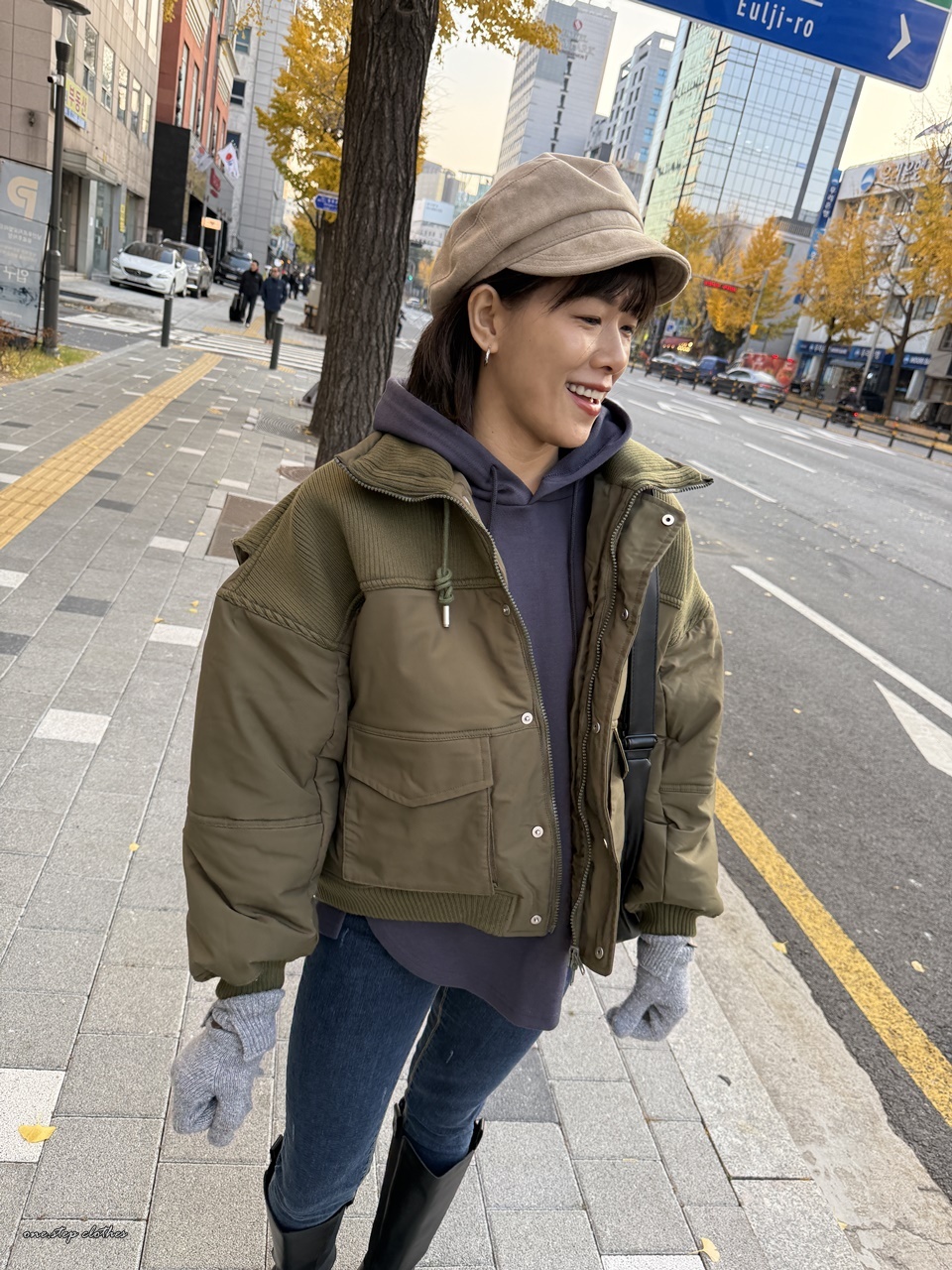 正韓雙材質拼接造型保暖外 (綠)