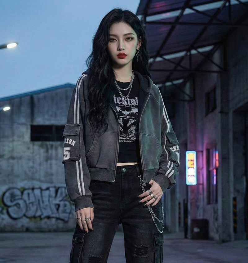 袖線連帽短版外套