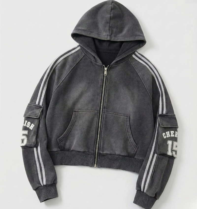 袖線連帽短版外套