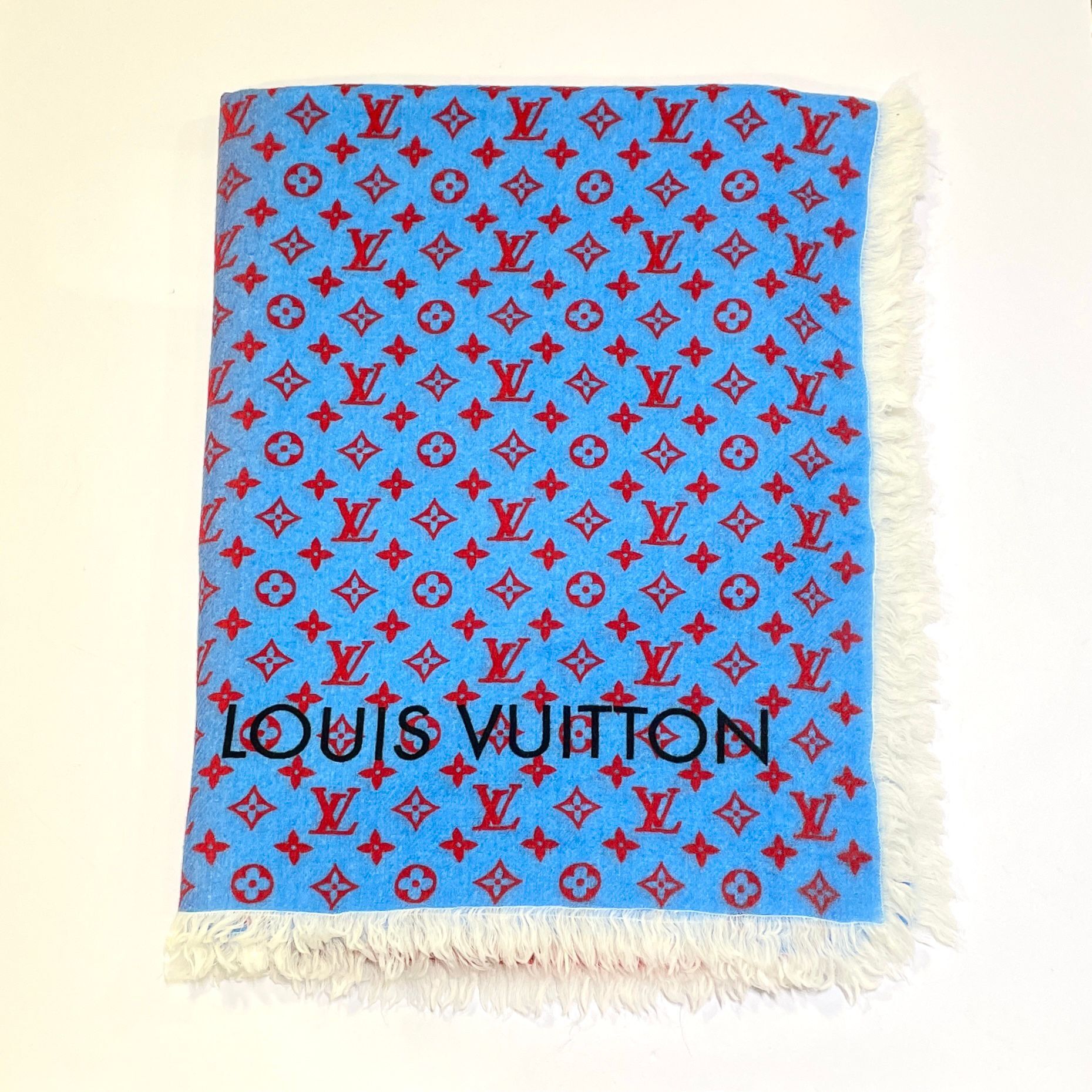 全新LV披肩/圍巾 190 x 135cm M78715 藍色/紅色漸變羊毛LV Logo Blanket Scarf #BRAND NEW #香榭站正品