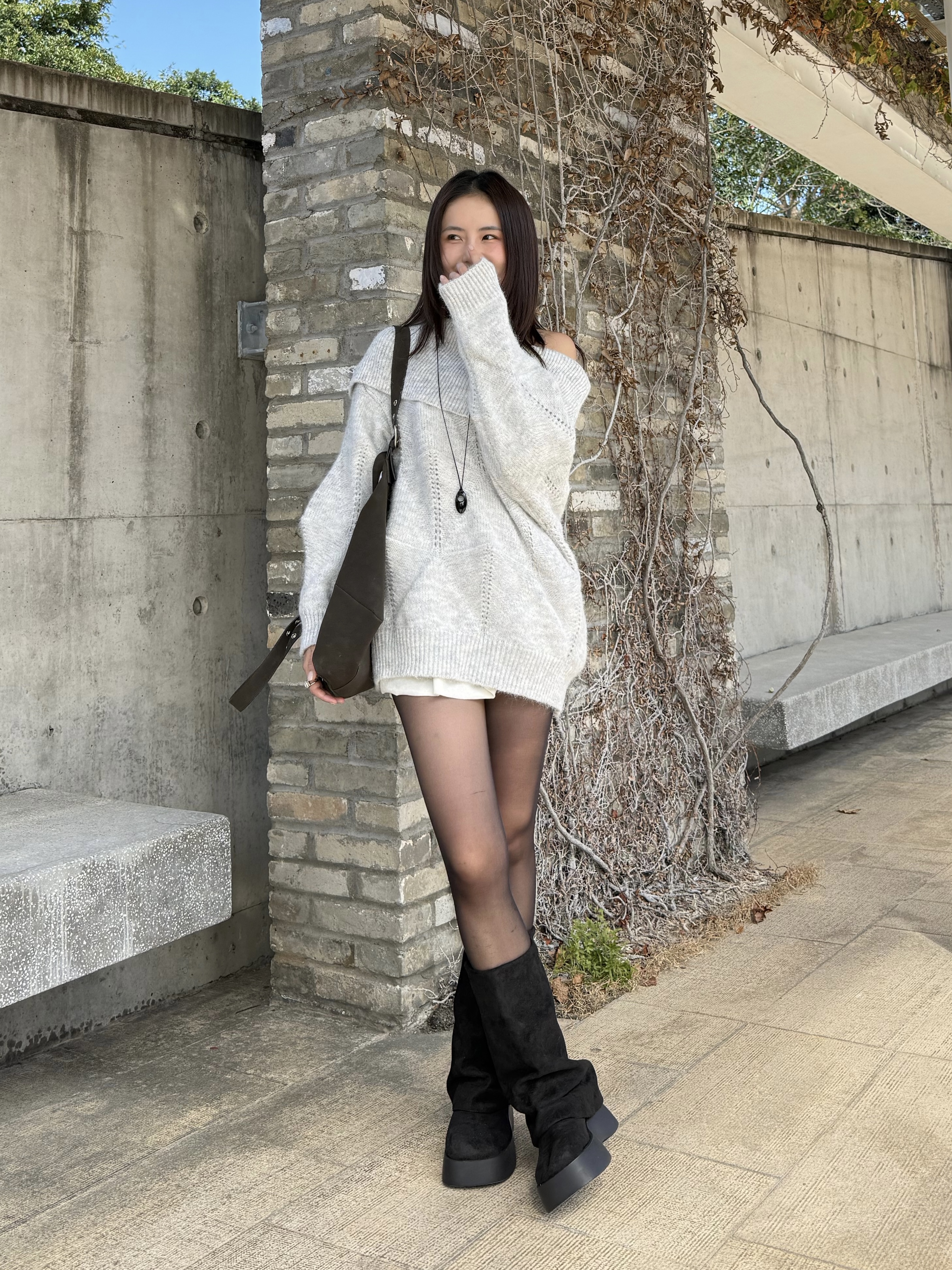 (訂購) 大大件一字膊針織上衣🧶 T1202(杏/淺灰/啡)