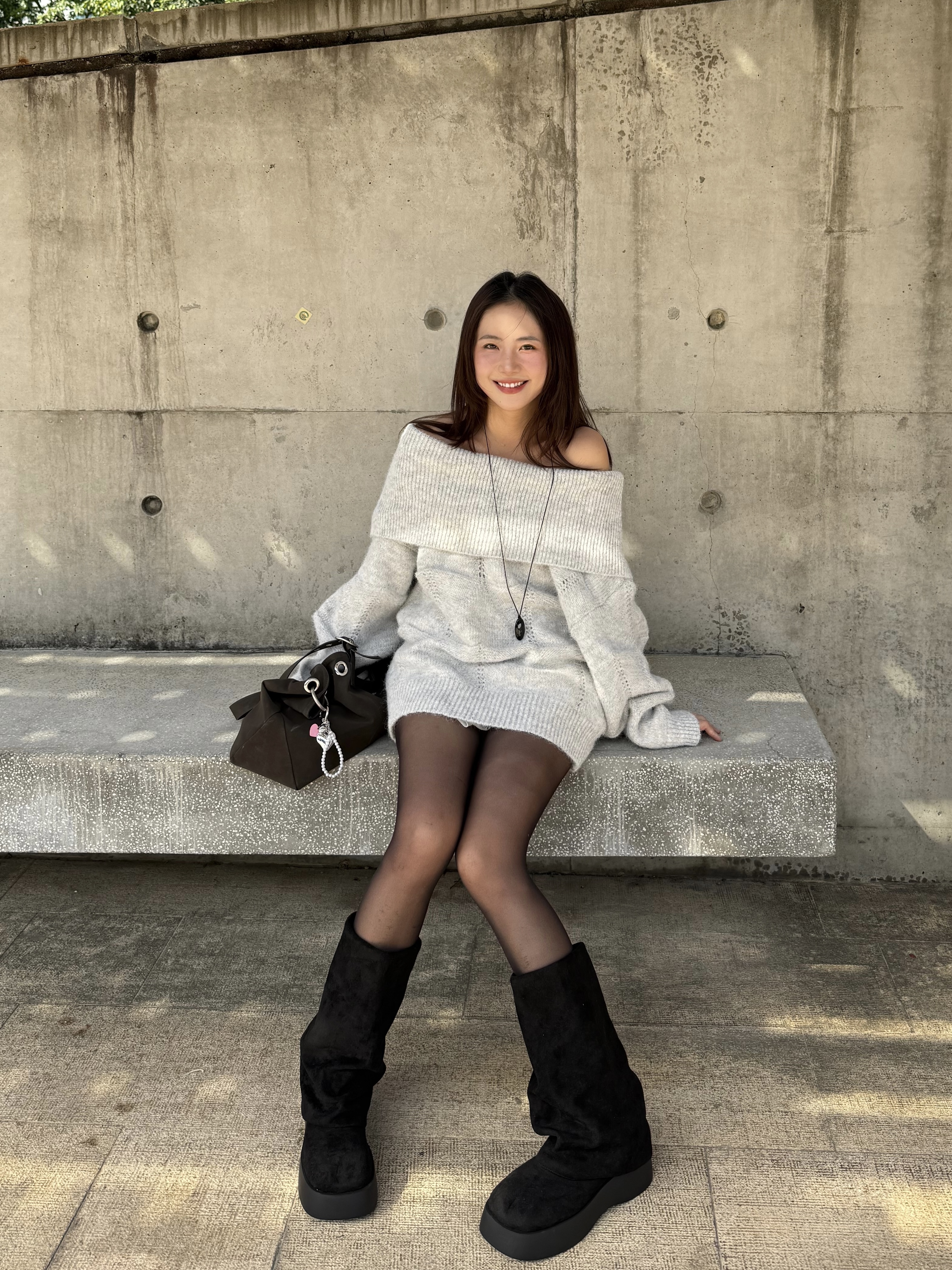 (訂購) 大大件一字膊針織上衣🧶 T1202(杏/淺灰/啡)