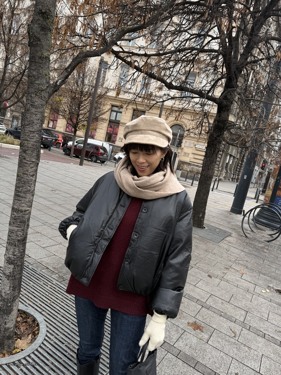 正韓復古霧面皮革羽絨外 (黑)