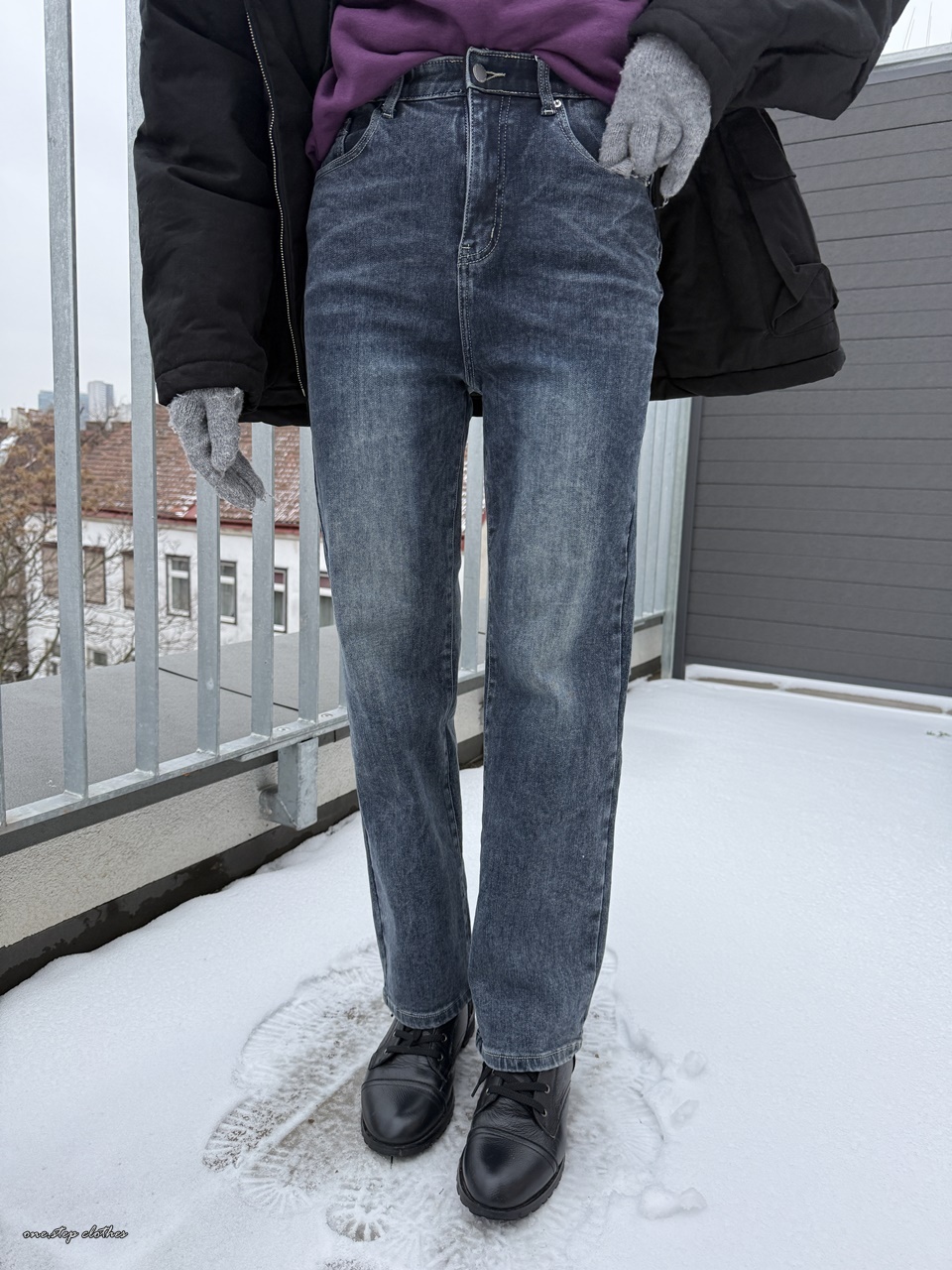 正韓好比例長腿內刷毛鬆緊牛仔褲