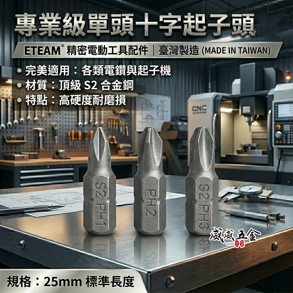 十字型起子頭 PH1 PH2 PH3 長 25mm 十字起子頭 十字 批頭 BIT｜ETEAM 一等｜台灣製