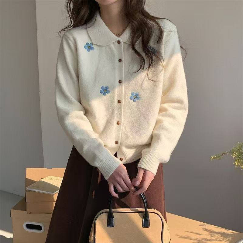 Forest Vintage Floral Polo Knit Cardigan