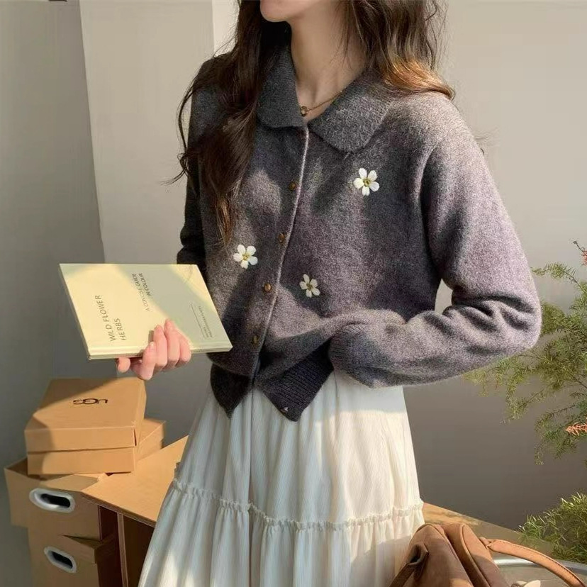 Forest Vintage Floral Polo Knit Cardigan