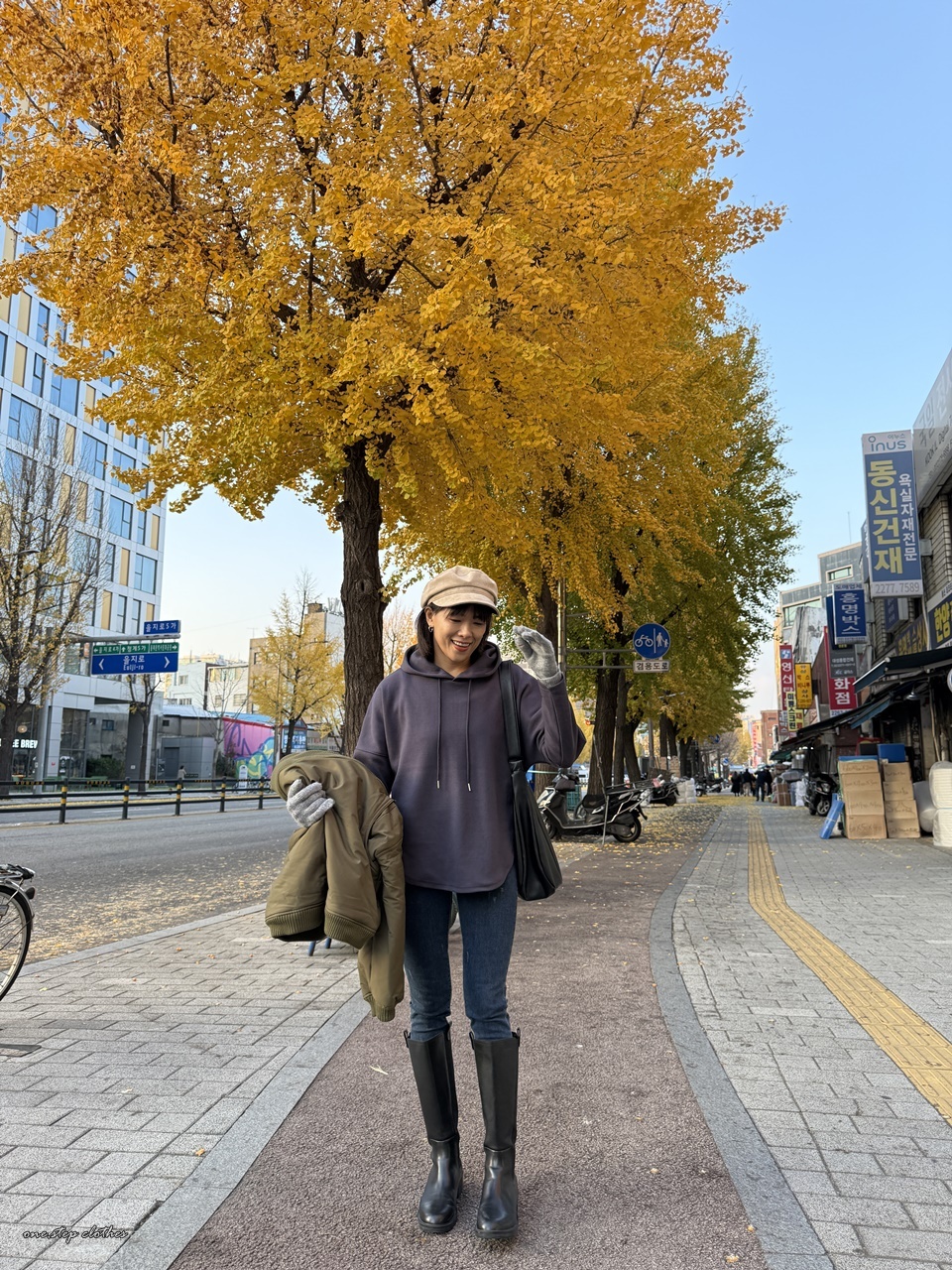 正韓Slim深藍磨毛鬆緊窄管褲