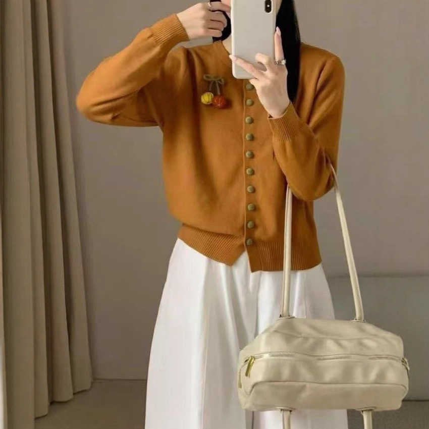 3D Bow Pumpkin Knit Cardigan