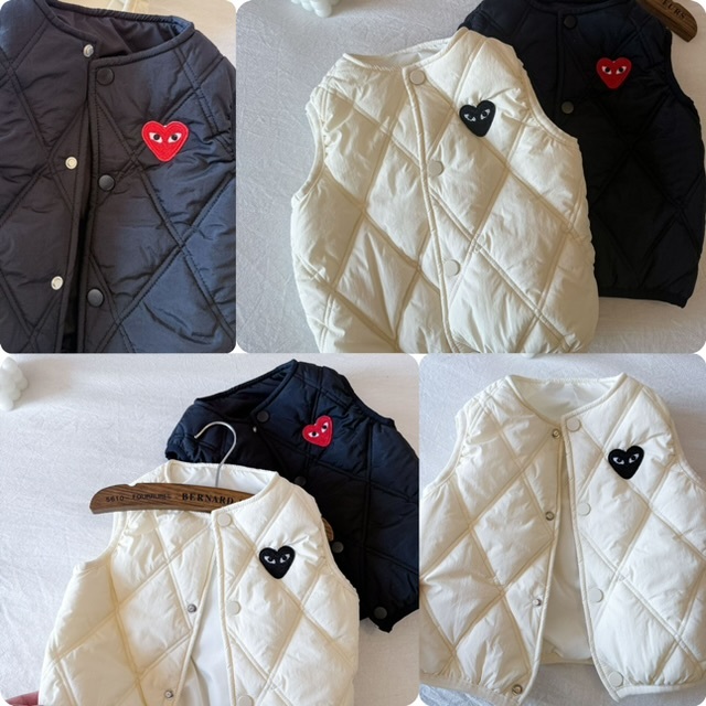 兒童心心Logo 菱格車花薄款夾棉背心-2502723