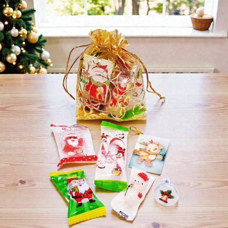 燙金金色紗袋聖誕糖果包,聖誕糖果,網路推薦聖誕糖果,創意聖誕糖果,送小朋友聖誕糖果,桃園聖誕糖果