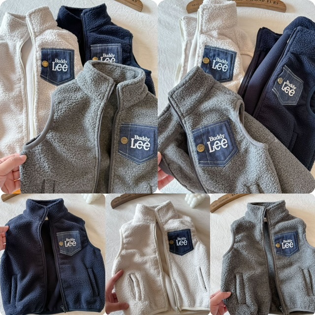 兒童Lee抓毛絨牛仔胸袋背心-2502724