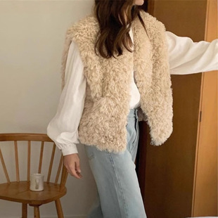 圈圈毛 寬鬆毛毛背心(灰/卡其)