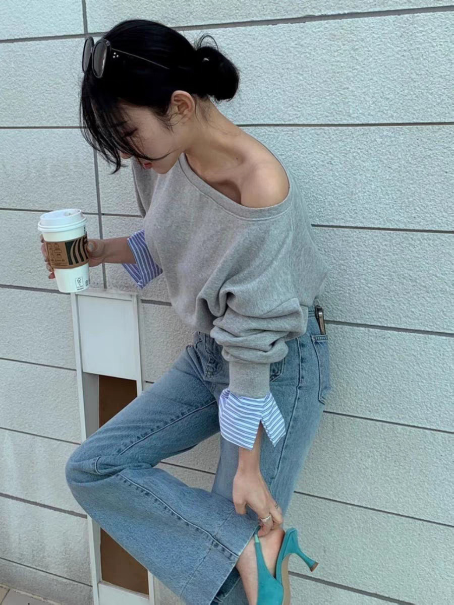 襯衫拼接 假2件寬鬆衛衣