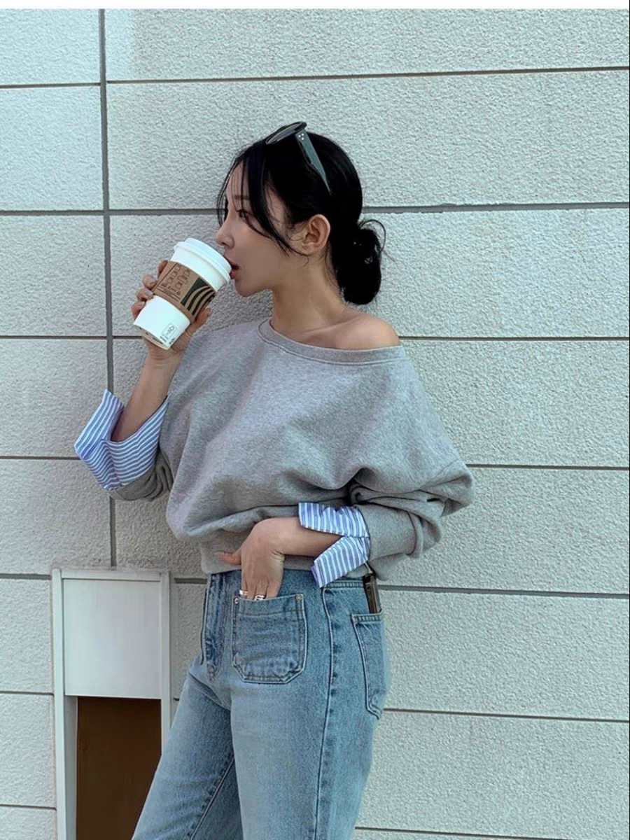 襯衫拼接 假2件寬鬆衛衣