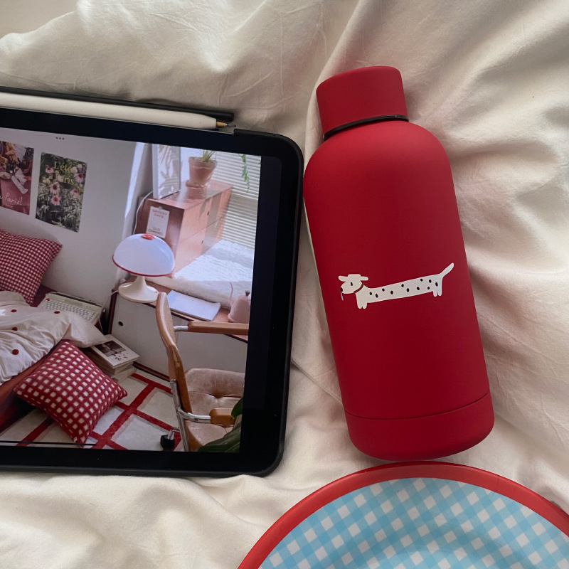 《11301》正紅色點點狗磨砂保溫杯/350ml