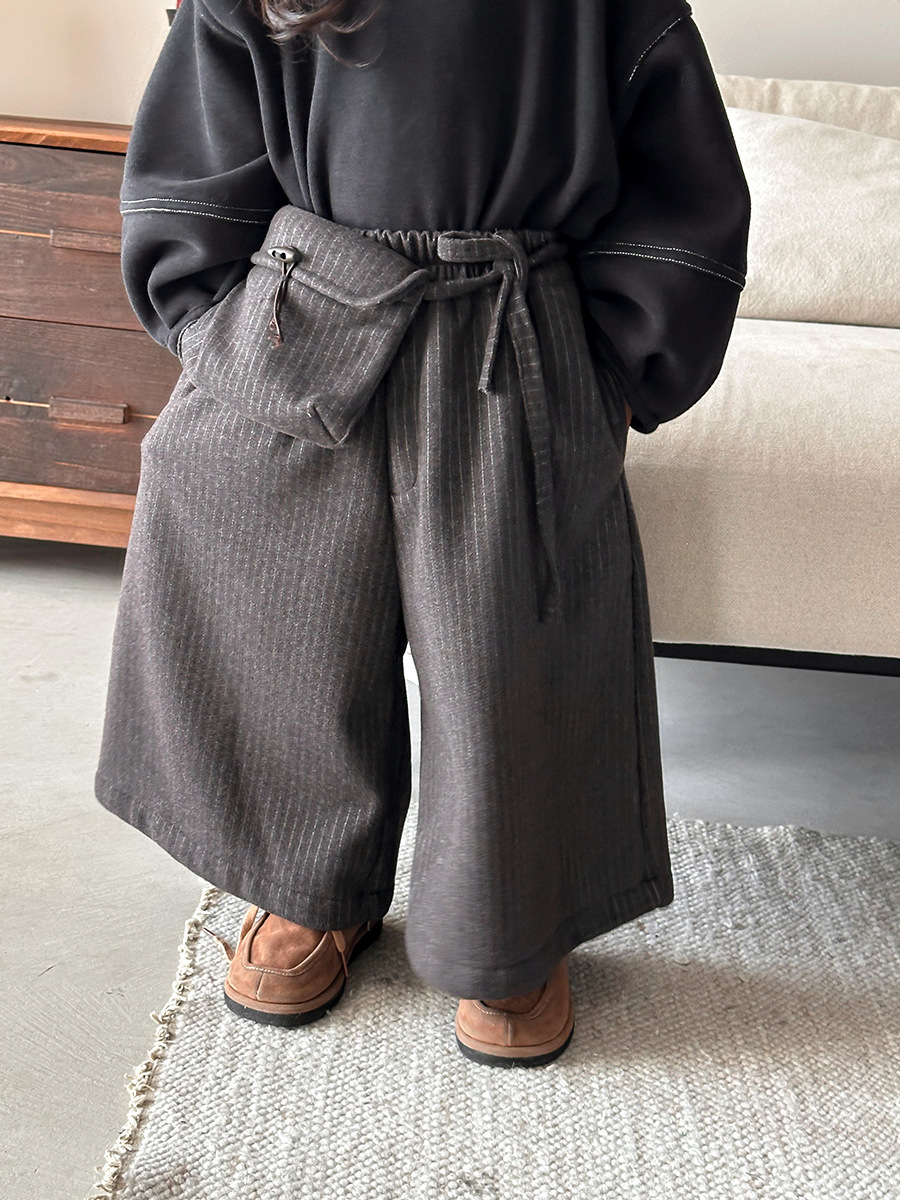 直條毛呢腰包寬褲(80-140)