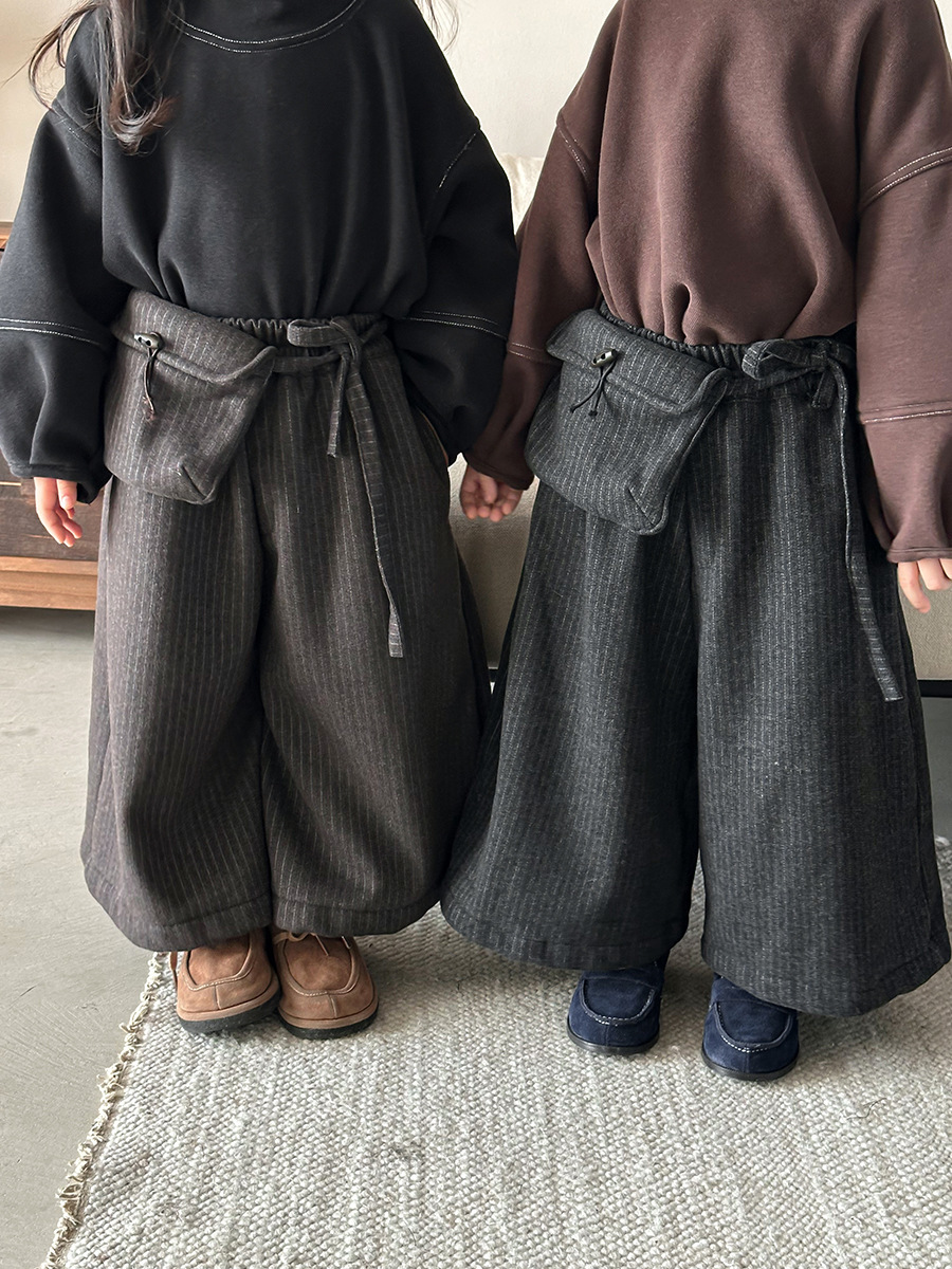 直條毛呢腰包寬褲(80-140)