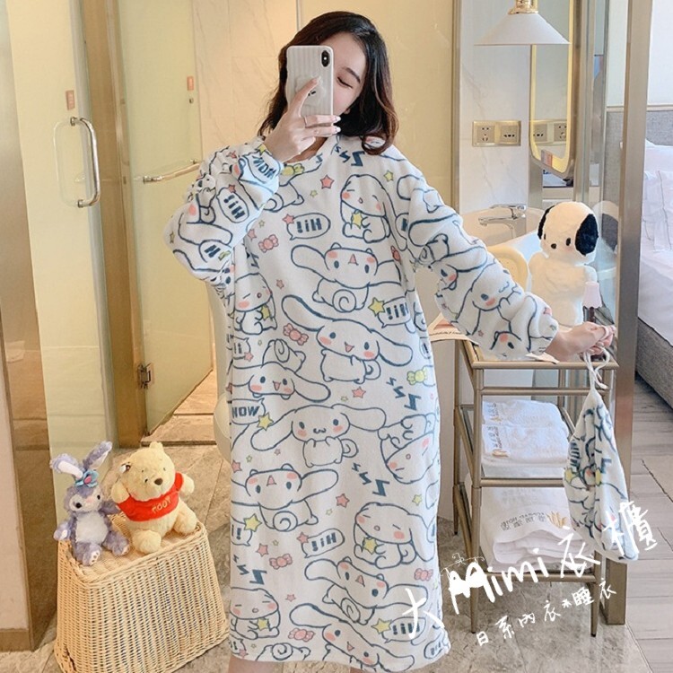 🔥暖呼呼系列-玉桂狗珊瑚絨睡裙