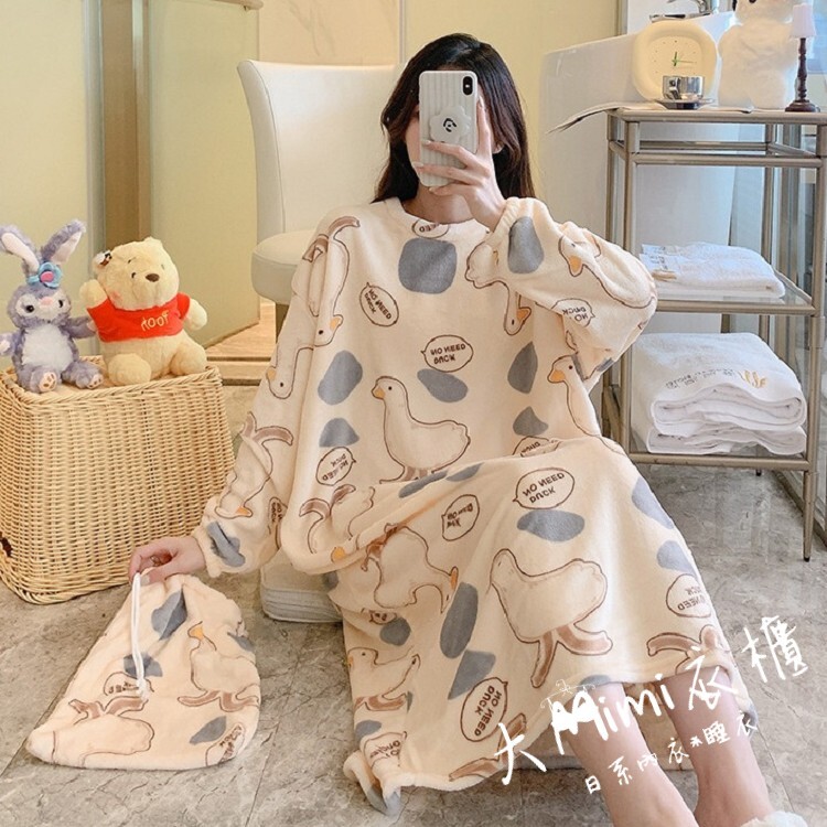 🔥暖呼呼系列-自由鴨珊瑚絨睡裙