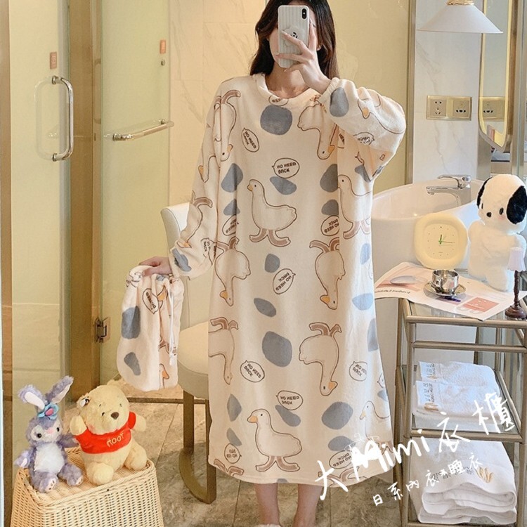 🔥暖呼呼系列-自由鴨珊瑚絨睡裙