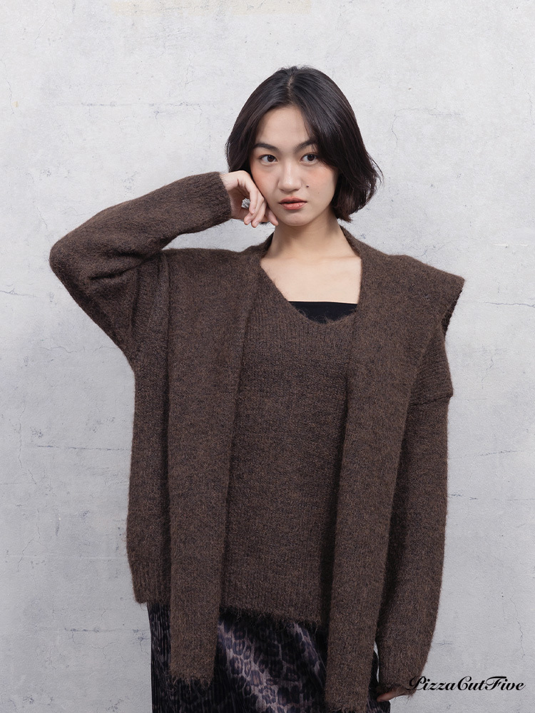 極簡落肩針織上衣(附披肩) PizzaCutFive PCF253416067