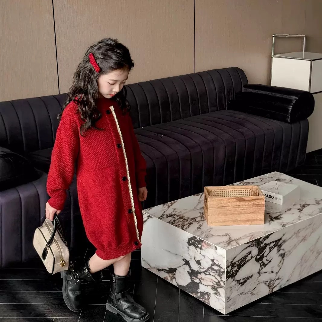 三色奶油邊麻花洋裝