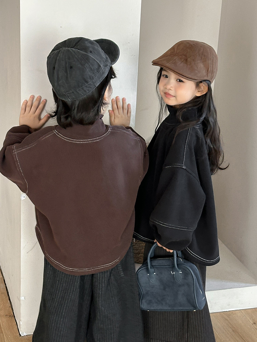 純色車線高領澎袖上衣(80-140)