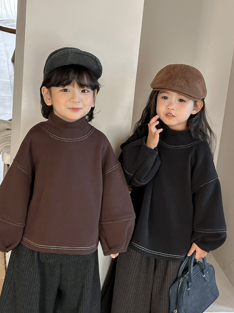 純色車線高領澎袖上衣(80-140)