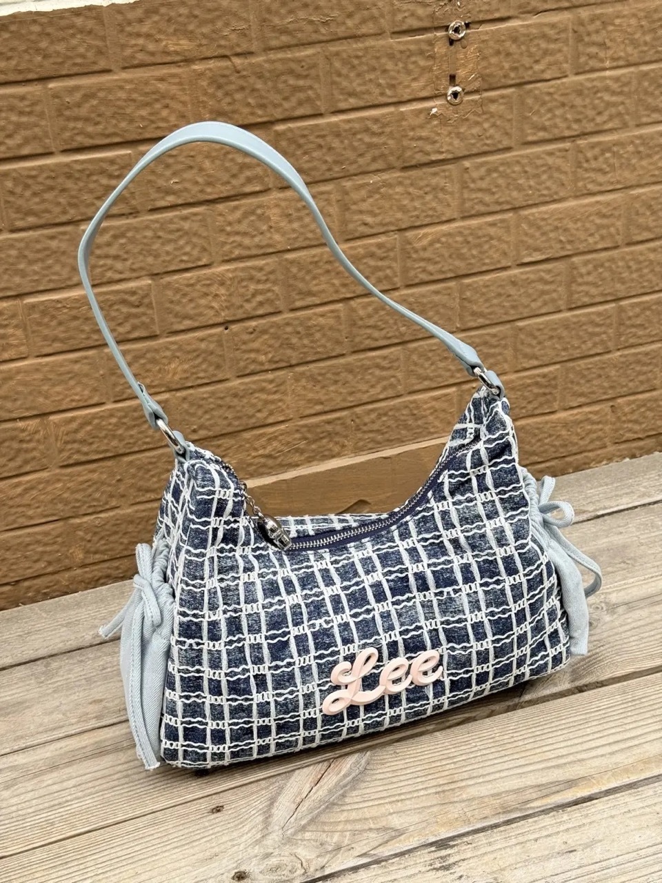 LEE 蝴蝶結雲吞包 小香風 牛仔藍 毛呢 單肩包 手提包 腋下包 / 預購