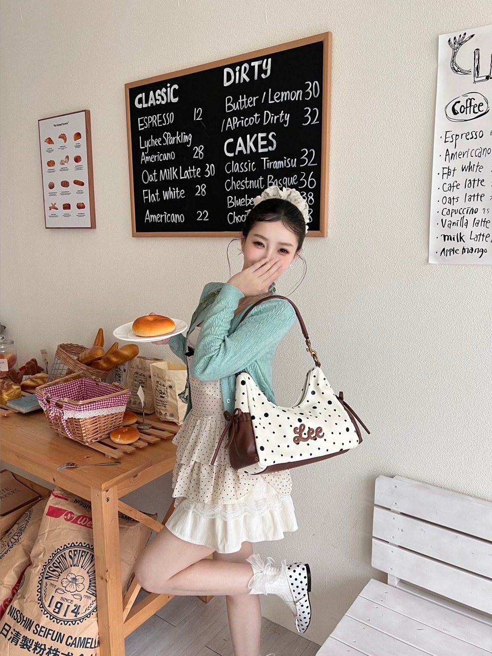 LEE 蝴蝶結雲吞包 波點 點點 單肩包 手提包 腋下包 / 預購