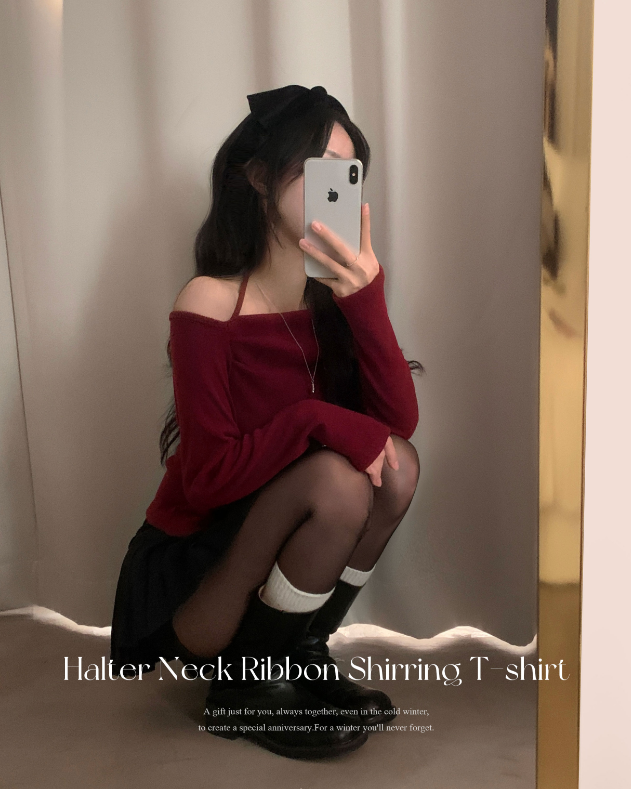 秋冬預訂｜年末穿搭🤍抓絨露背領褶皺長袖上衣