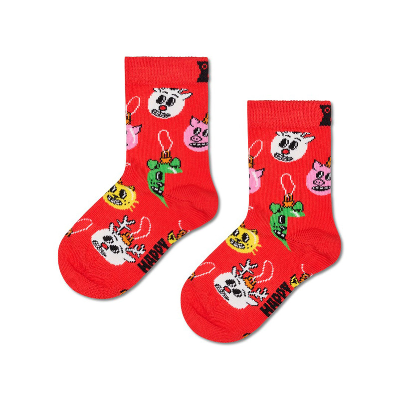 Happy Socks - 兒童襪 聖誕裝飾 紅色