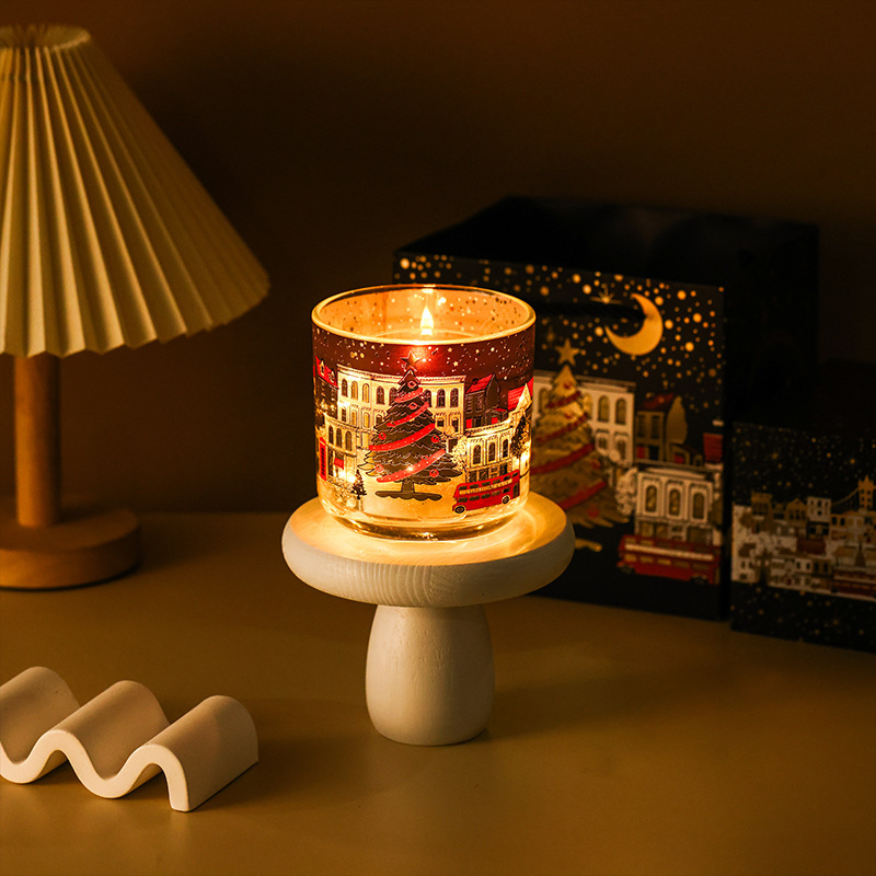 聖誕亮燈香氛玻璃蠟燭杯連禮袋