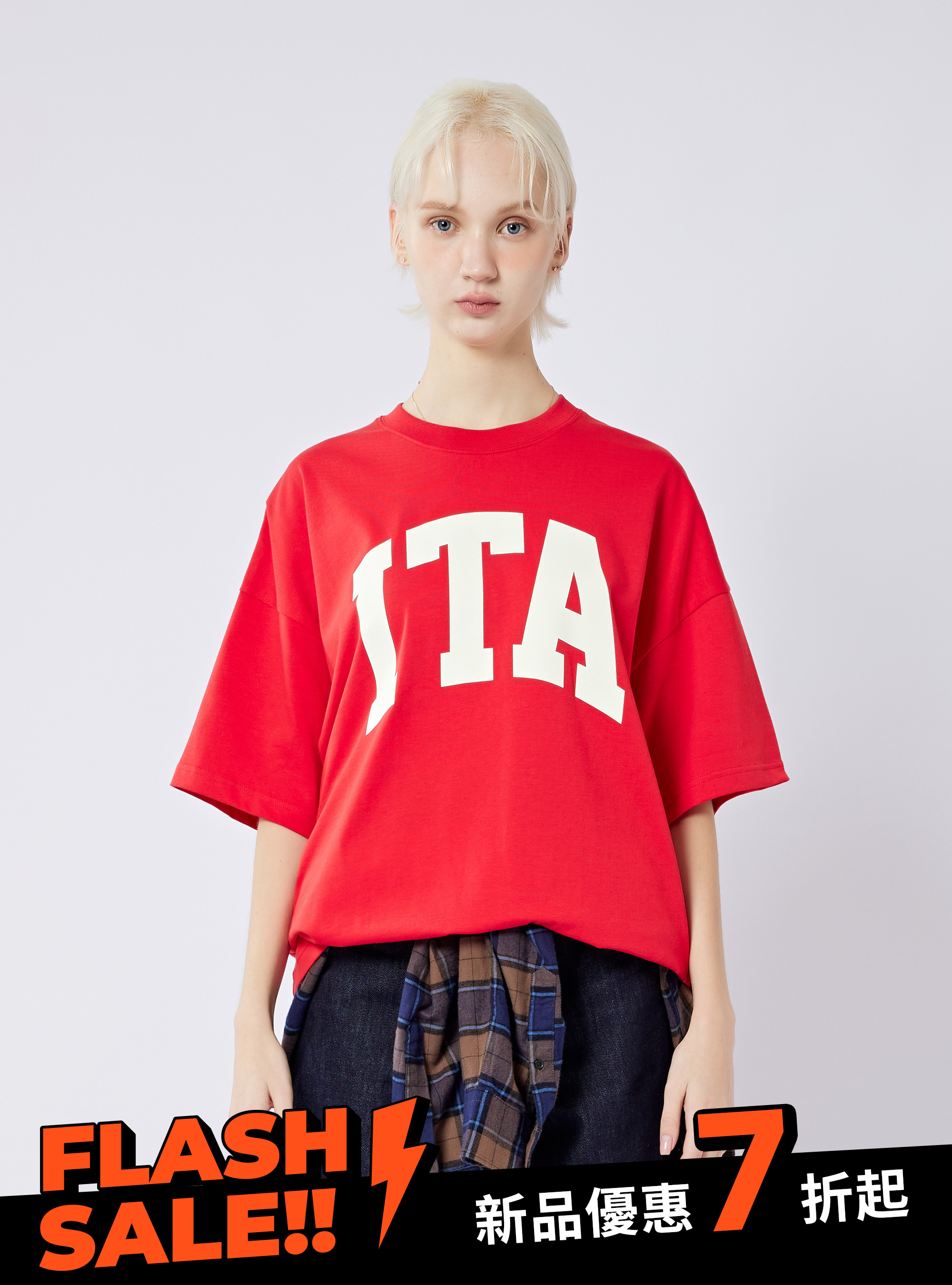 男女適穿 純棉印花圓領寬版T-Shirt