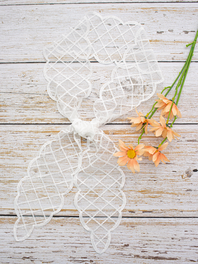 格紋刺繡蕾絲緞帶