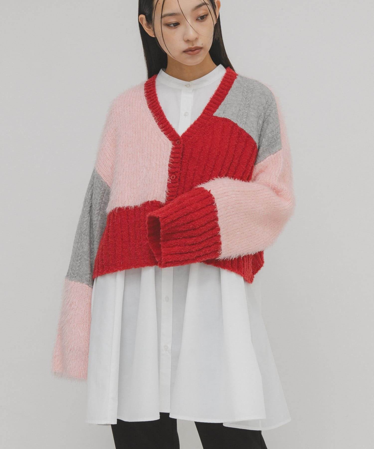 現貨┃日本 KBF 異材質 拼接 針織 開襟衫 毛衣 外套