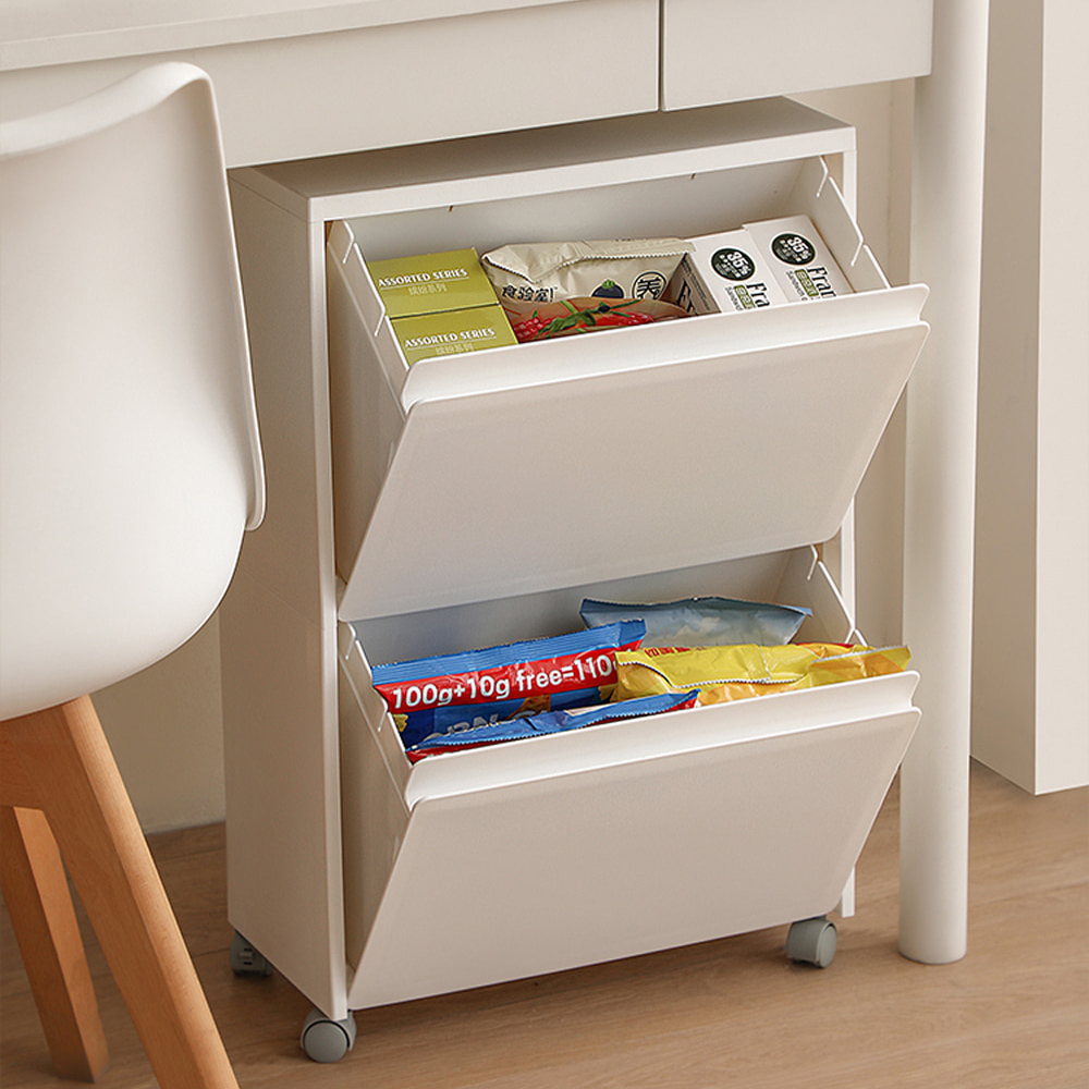 【AOTTO】免組裝大開口斜取附輪雙層桌下收納櫃(AC-223)