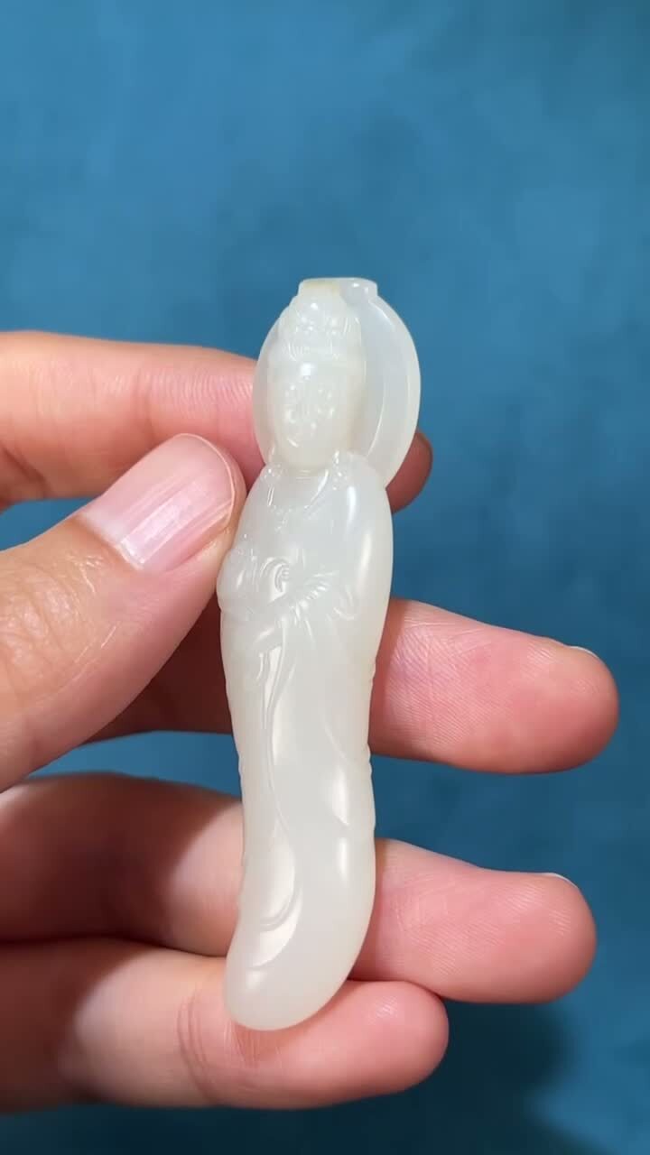 和田玉籽料如意觀音,天然和田玉軟玉