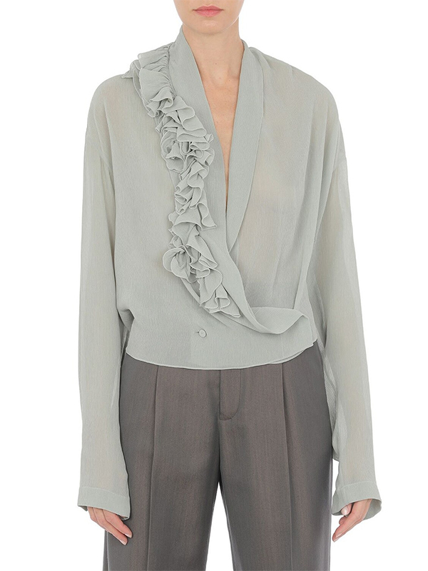 ALBERTA  FERRETTI  立體荷葉雪紡上衣(灰綠)