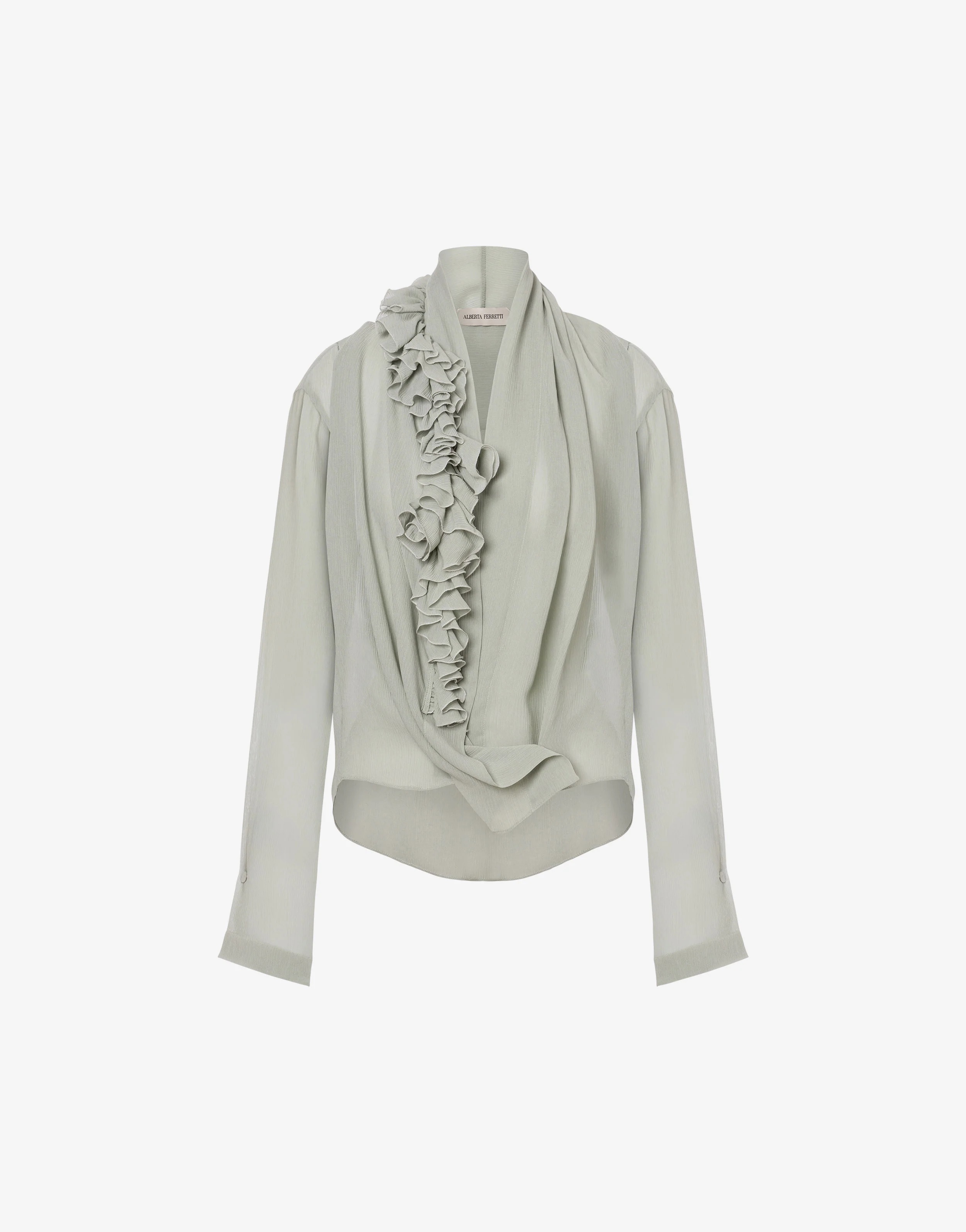 ALBERTA  FERRETTI  立體荷葉雪紡上衣(灰綠)