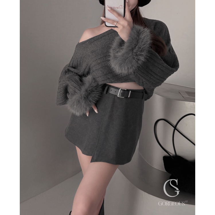 G5212 「暖磨毛片褲裙(贈皮帶)」