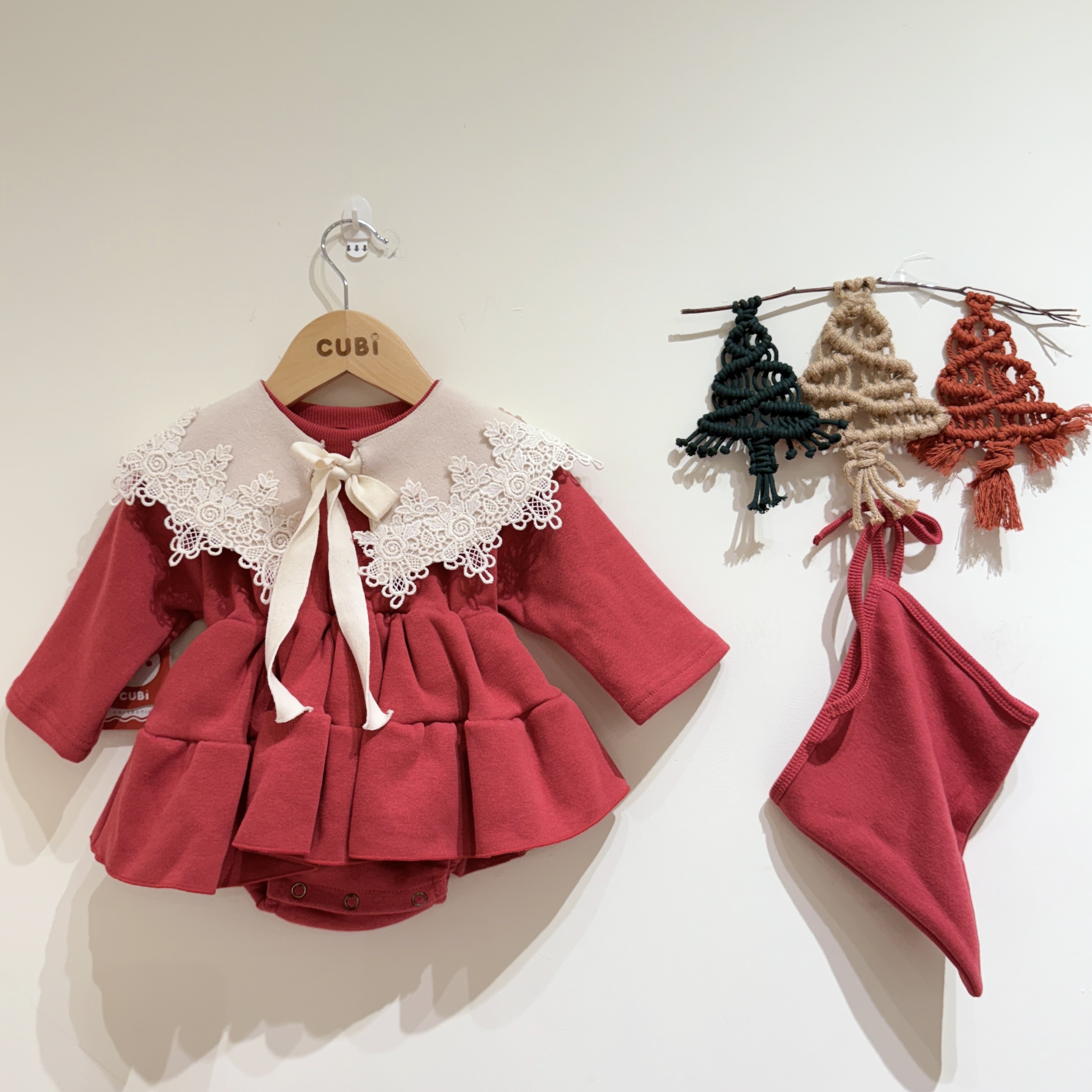 韓國 MIEN - 25冬 蕾絲圍巾配件(米色)