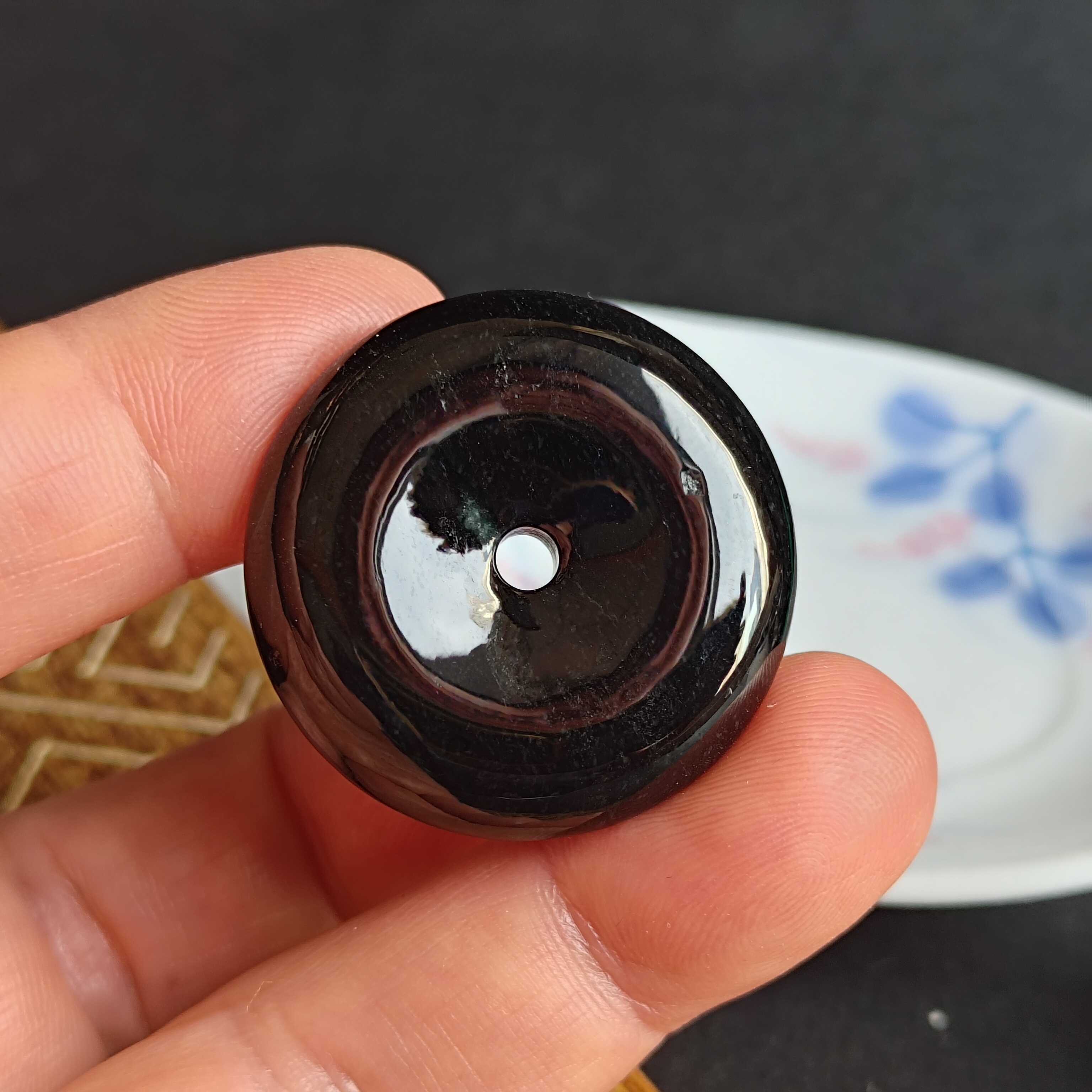 墨翠平安扣 (32mm直徑),天然翡翠A玉, 緬甸玉, Jade, Jadeite