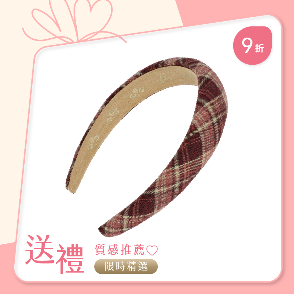 L. ERICKSON 經典斜紋格厚髪箍〈粉色 / 酒紅色〉